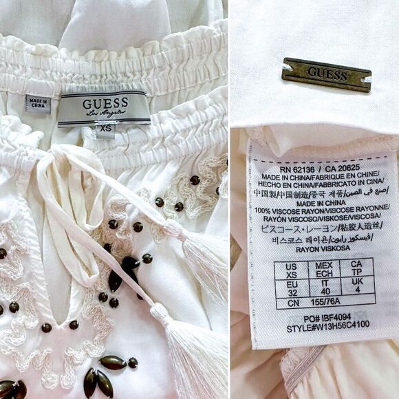 Guess White peasant blouse with Beading XS - Picture 3 of 3